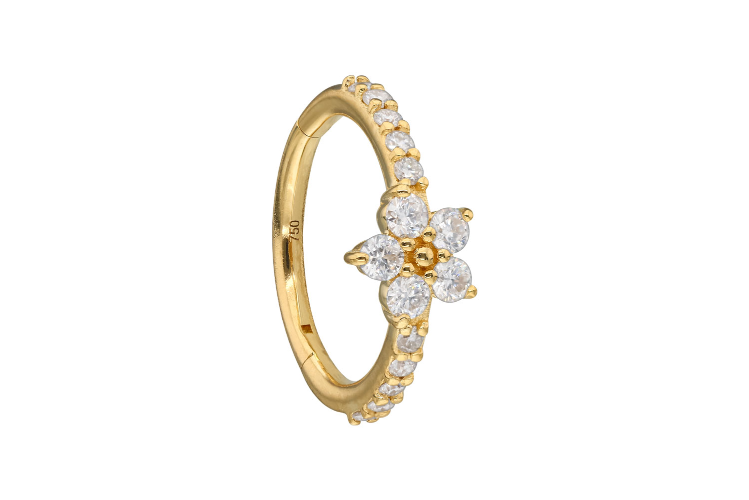 18 Karat Gold Segmentring Clicker Piercing MOISSANIT-BLUME + EINGEFASSTE MOISSANITE